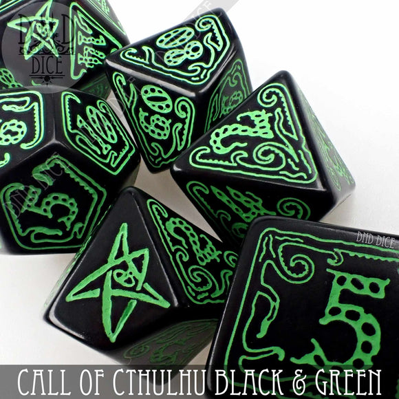 Call of Cthulhu Black & Green Dice Set - Bards & Cards