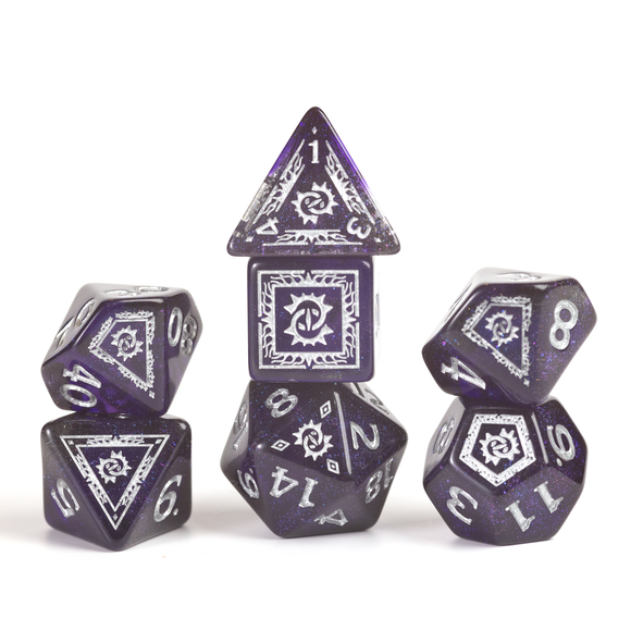 D&D Adventure Dice Set - Warlock Edition | Purple 16pc Collection - Bards & Cards