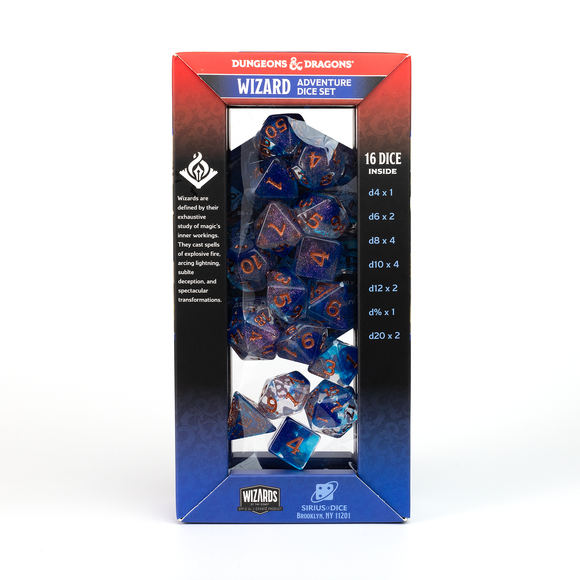 D&D Adventure Dice Set - Wizard Edition | Blue 16pc Collection - Bards & Cards