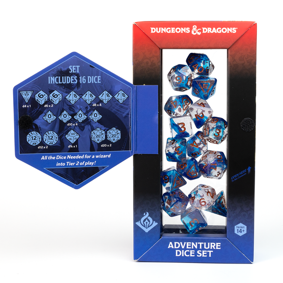 D&D Adventure Dice Set - Wizard Edition | Blue 16pc Collection - Bards & Cards
