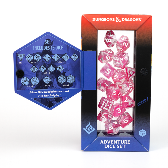 D&D Adventure Dice Set - Wizard Edition | Fuchsia 16pc Collection - Bards & Cards