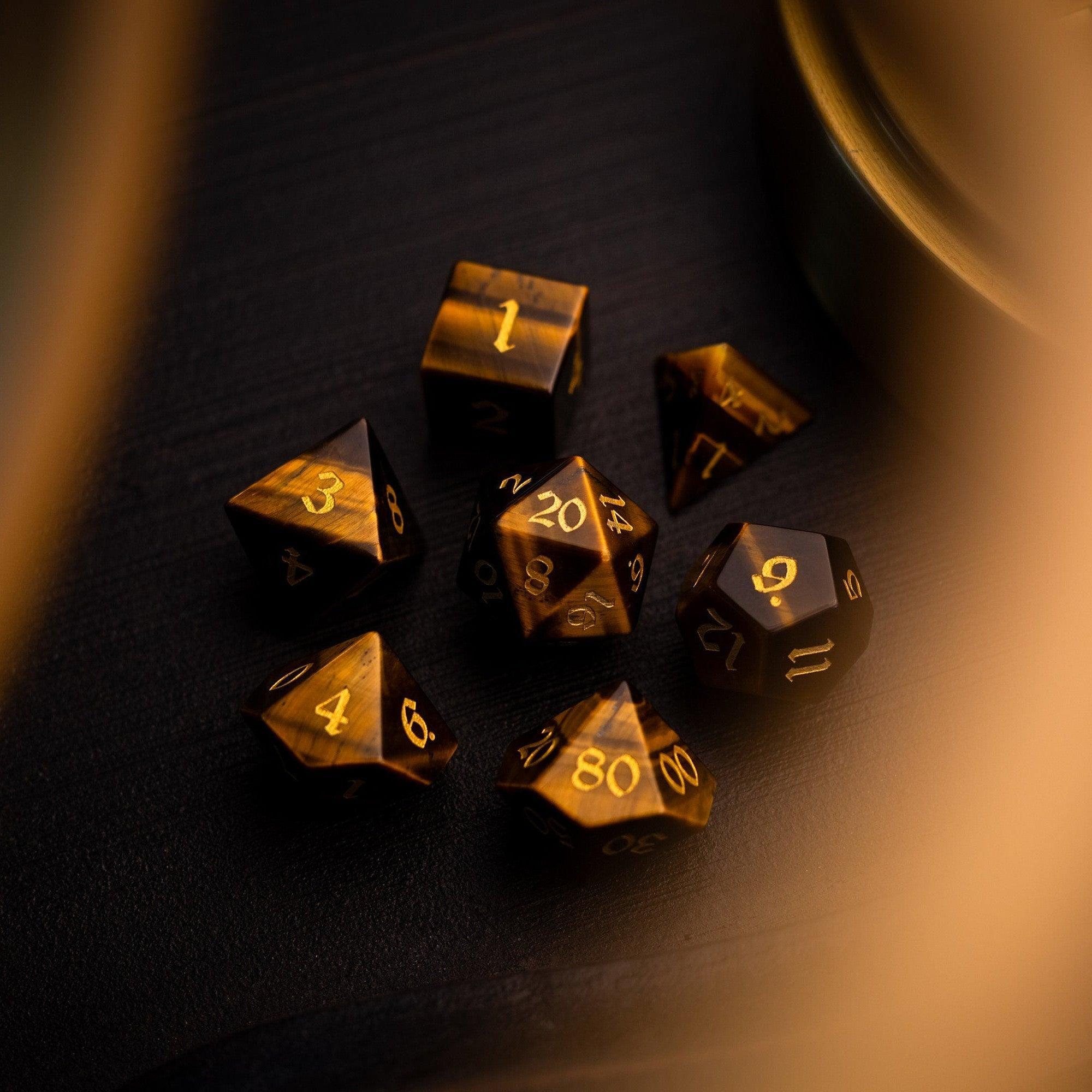 Yellow Tigers Eye Gemstone DND Dice Set - 0