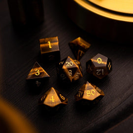 Yellow Tigers Eye Gemstone DND Dice Set - Bards & Cards