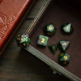 Zoisite Polyhedral Gemstone DND Dice Set - Bards & Cards