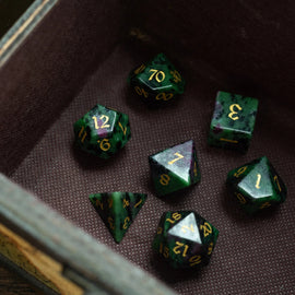 Zoisite Polyhedral Gemstone DND Dice Set - Bards & Cards