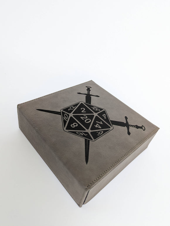 D20 Swords - Vegan Leather Dice Box - Bards & Cards