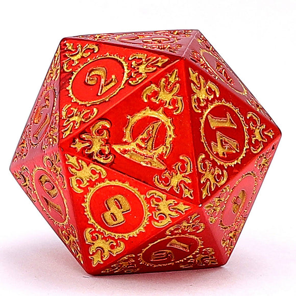 Wizard Solid Metal Polyhedral Dice Set - Red with Gold - Bards & Cards
