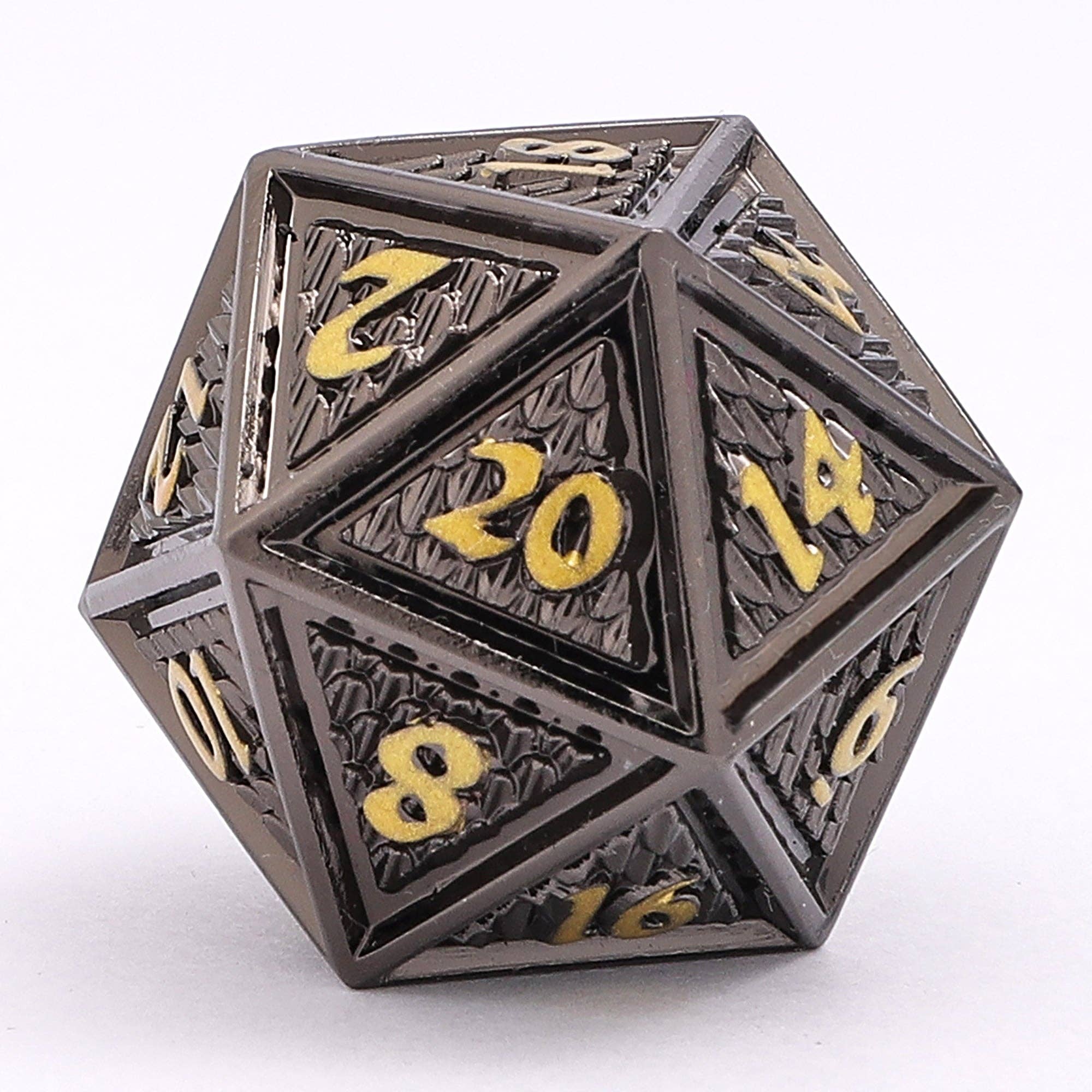 Solid Metal Behemoth Dice set - Gunmetal with Gold - Bards & Cards