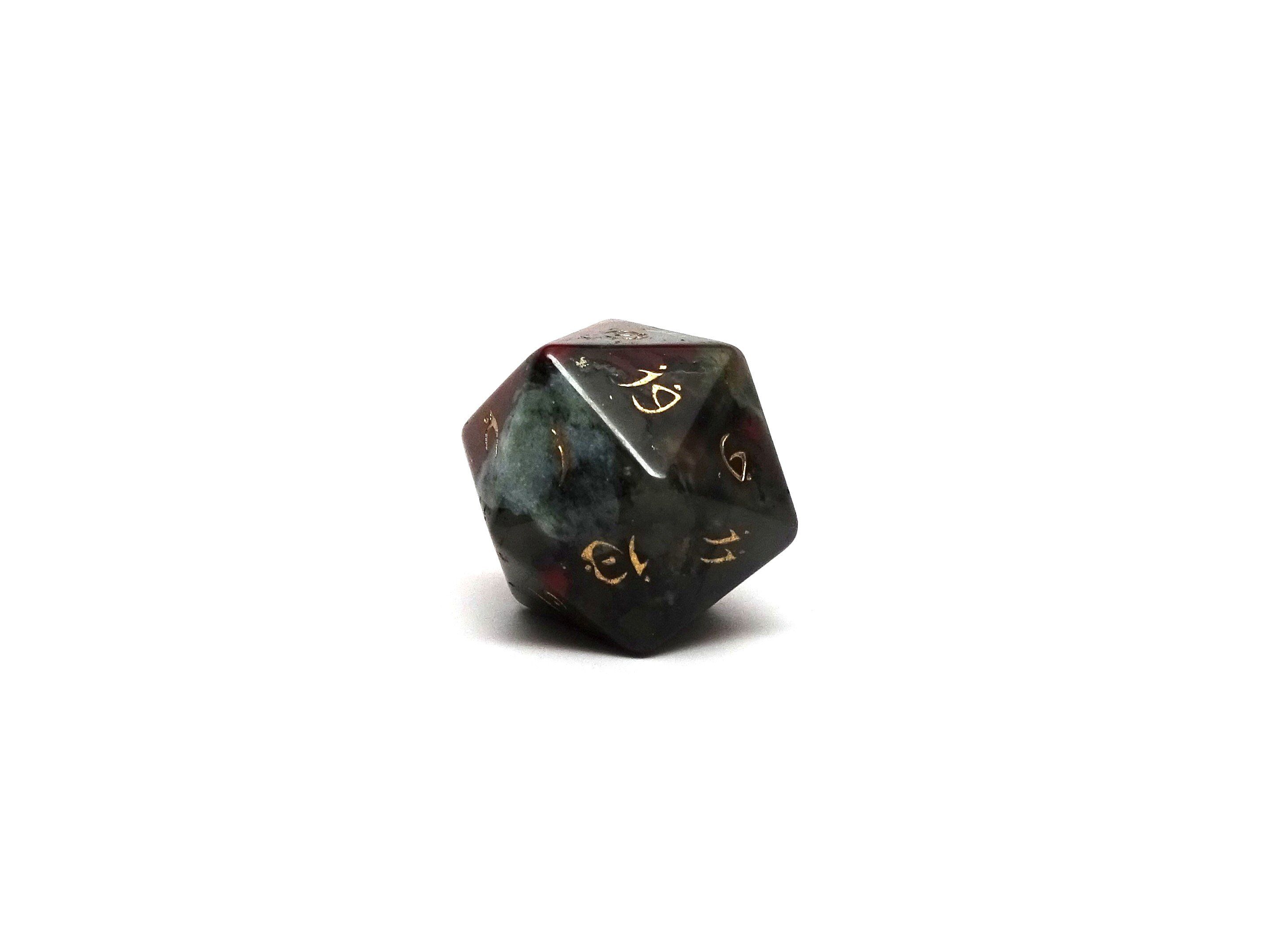 African Bloodstone D20 Dice  - Elvenkind Font - Bards & Cards