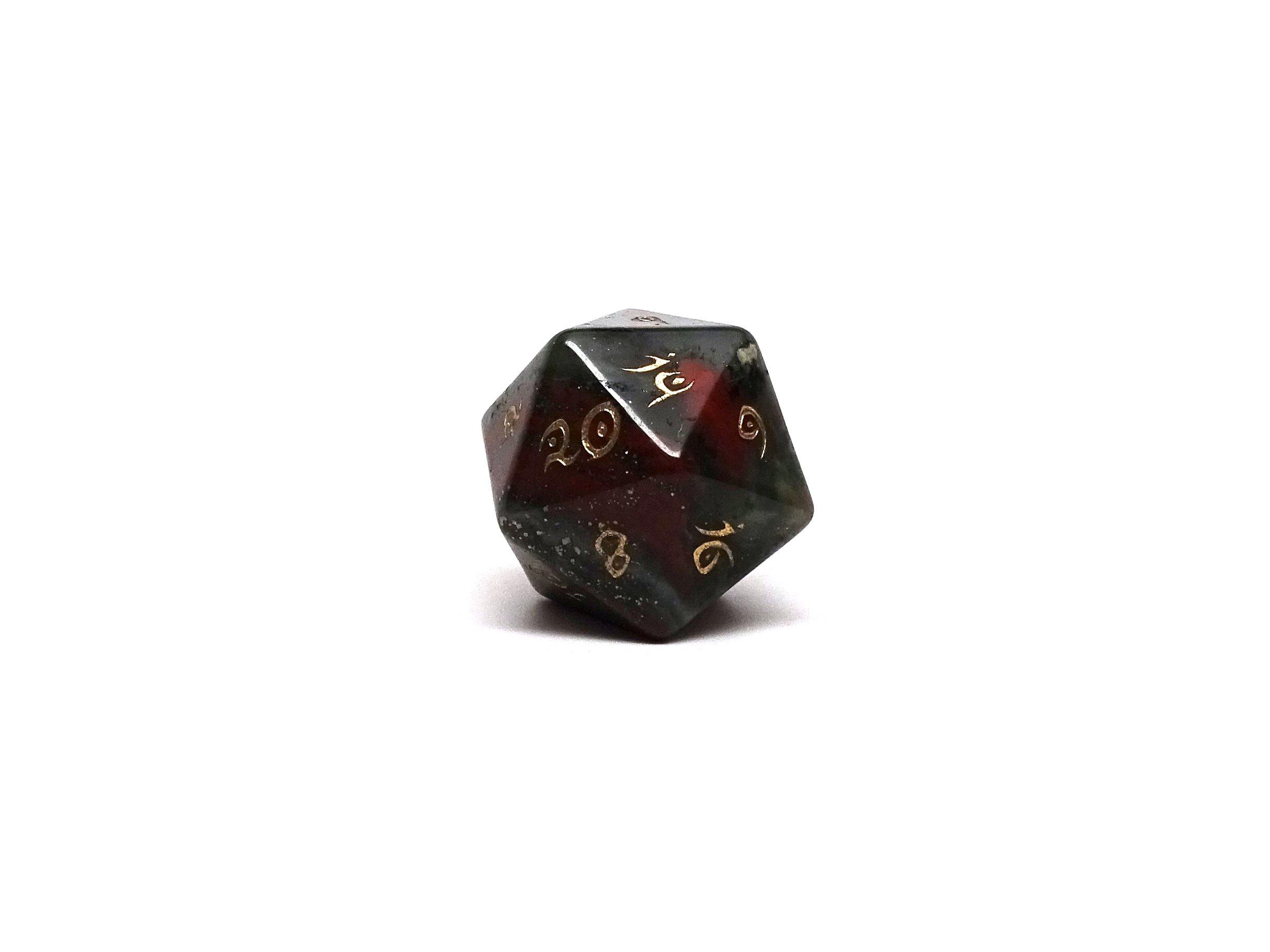 African Bloodstone D20 Dice  - Elvenkind Font - Bards & Cards