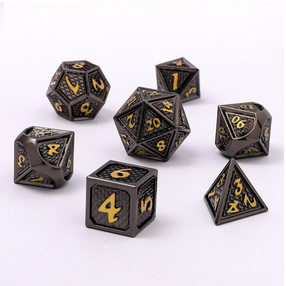 Solid Metal Behemoth Dice set - Gunmetal with Gold - Bards & Cards