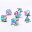 Wizard Solid Metal Polyhedral Dice Set - Rainbow with White - Bards & Cards