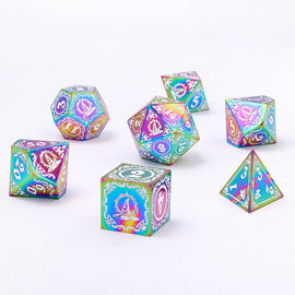 Wizard Solid Metal Polyhedral Dice Set - Rainbow with White - Bards & Cards