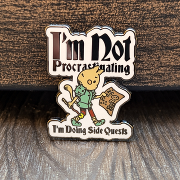 Not Procrastinating Side Quest Cat Hard Enamel Pin - Bards & Cards