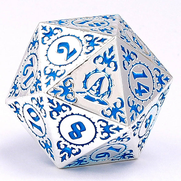 Wizard Solid Metal Polyhedral Dice Set - Silver with Blue - Bards & Cards