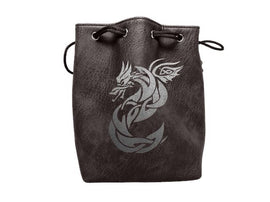 Black Leather Lite Celtic Knot Dragon Design Self-Standing Large Dice Bag - Bards & Cards