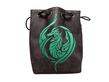 Black Leather Lite Dragon's Breath Design Self-Standing Large Dice Bag - Bards & Cards
