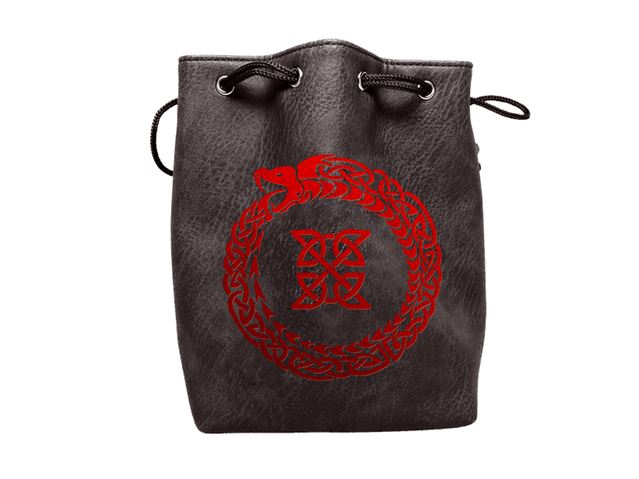 Black Leather Lite Ouroboros Design Self-Standing Large Dice Bag - Bards & Cards