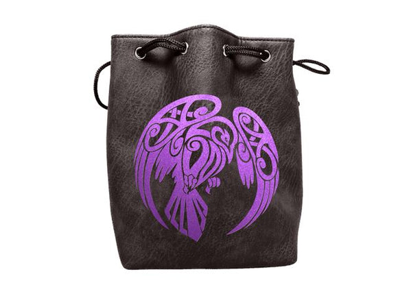 Black Leather Lite Raven Design Self-Standing Large Dice Bag - Bards & Cards