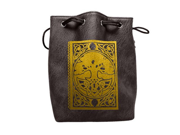 Black Leather Lite Spell Book Design Self-Standing Large Dice Bag - Bards & Cards