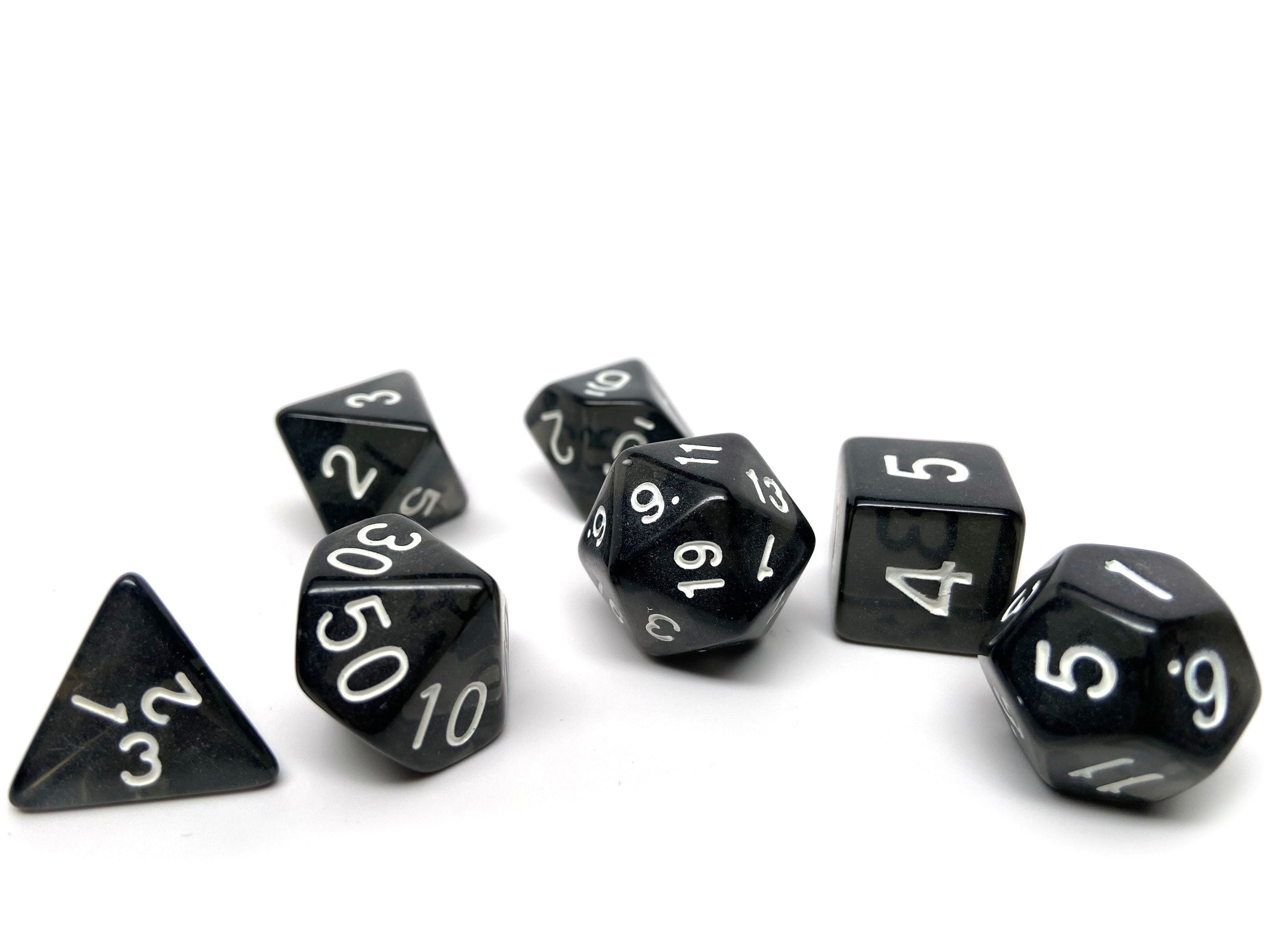 Black Opaque Dice - 7 Piece Set - Bards & Cards