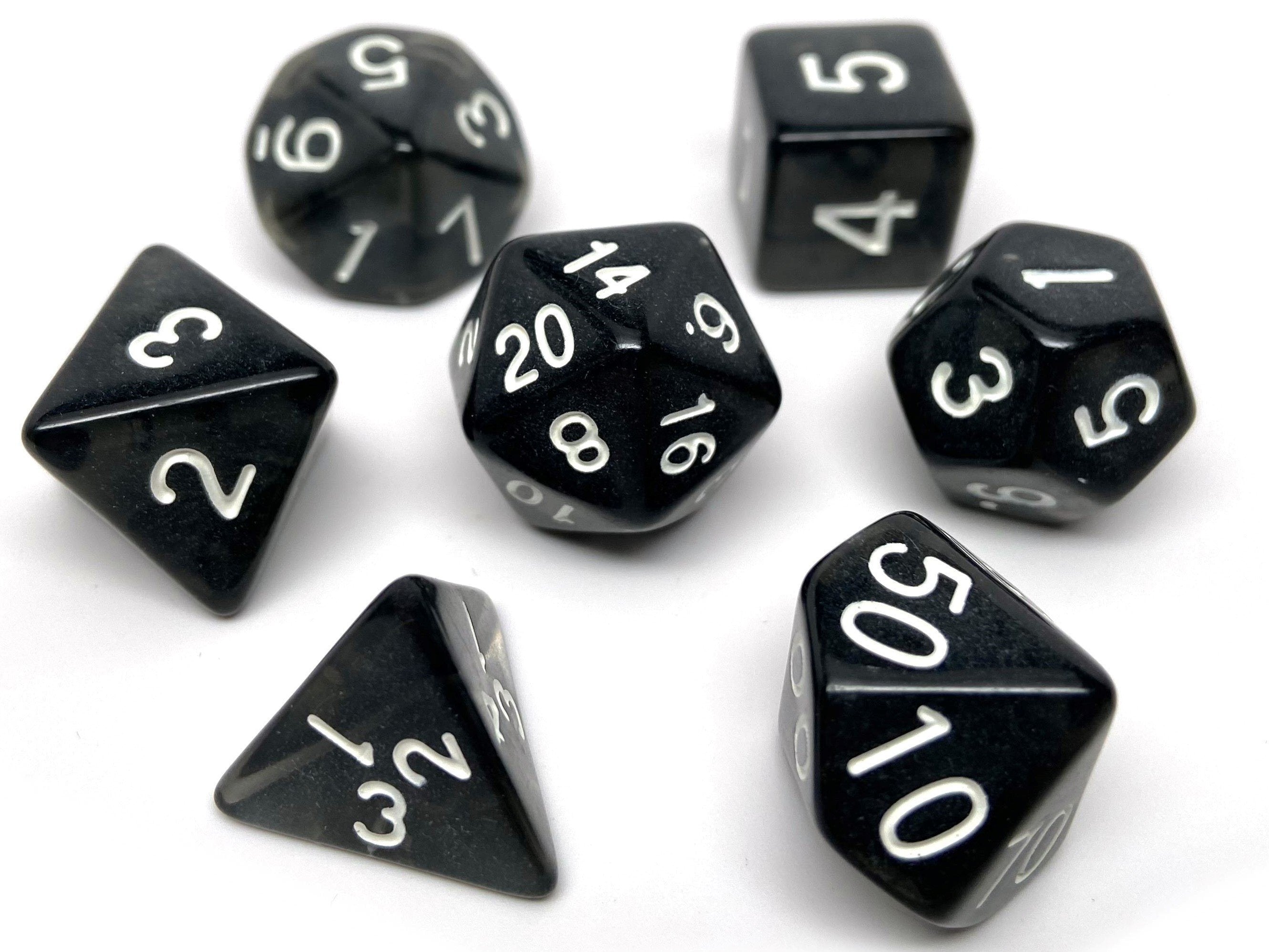 Black Opaque Dice - 7 Piece Set - Bards & Cards