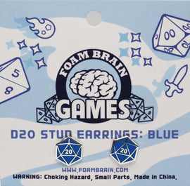 Foam Brain Games D20 Stud Earrings - Bards & Cards