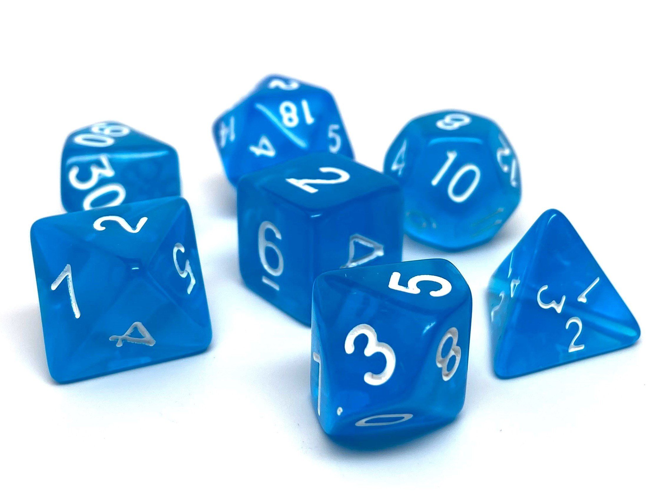 Blue Translucent Dice - 7 Piece Set - Bards & Cards