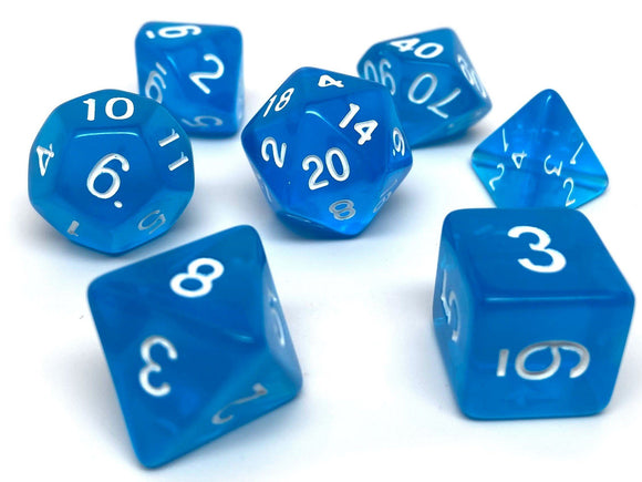 Blue Translucent Dice - 7 Piece Set - Bards & Cards