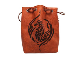 Brown Leather Lite Dragon's Breath Design Self-Standing Large Dice Bag - Bards & Cards