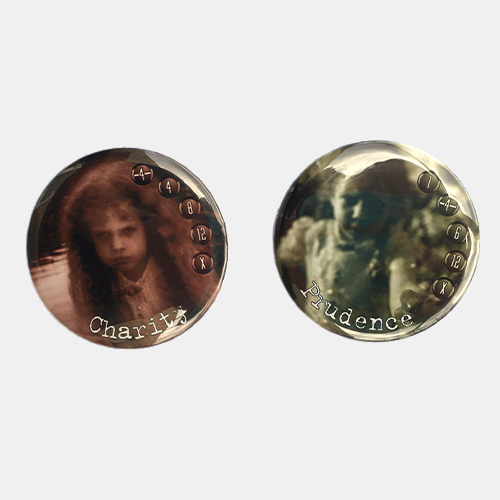 Prudence & Charity (Lunch Money Button Men) - Bards & Cards