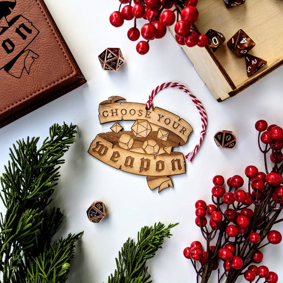 Wooden Ornament: Choose Your Weapon - Bards & Cards