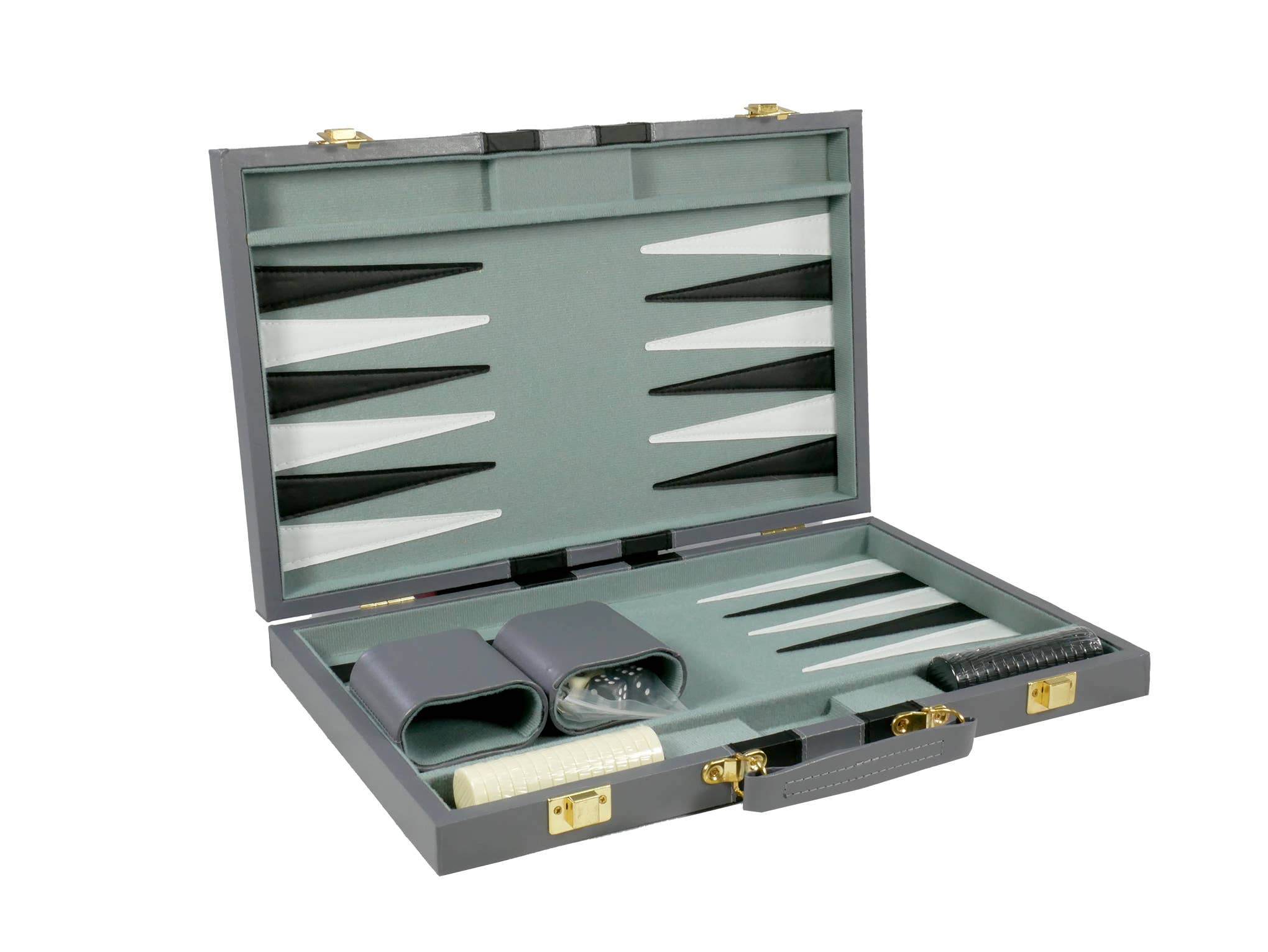 Backgammon- 15" Grey Vinyl Backgammon Set - Bards & Cards