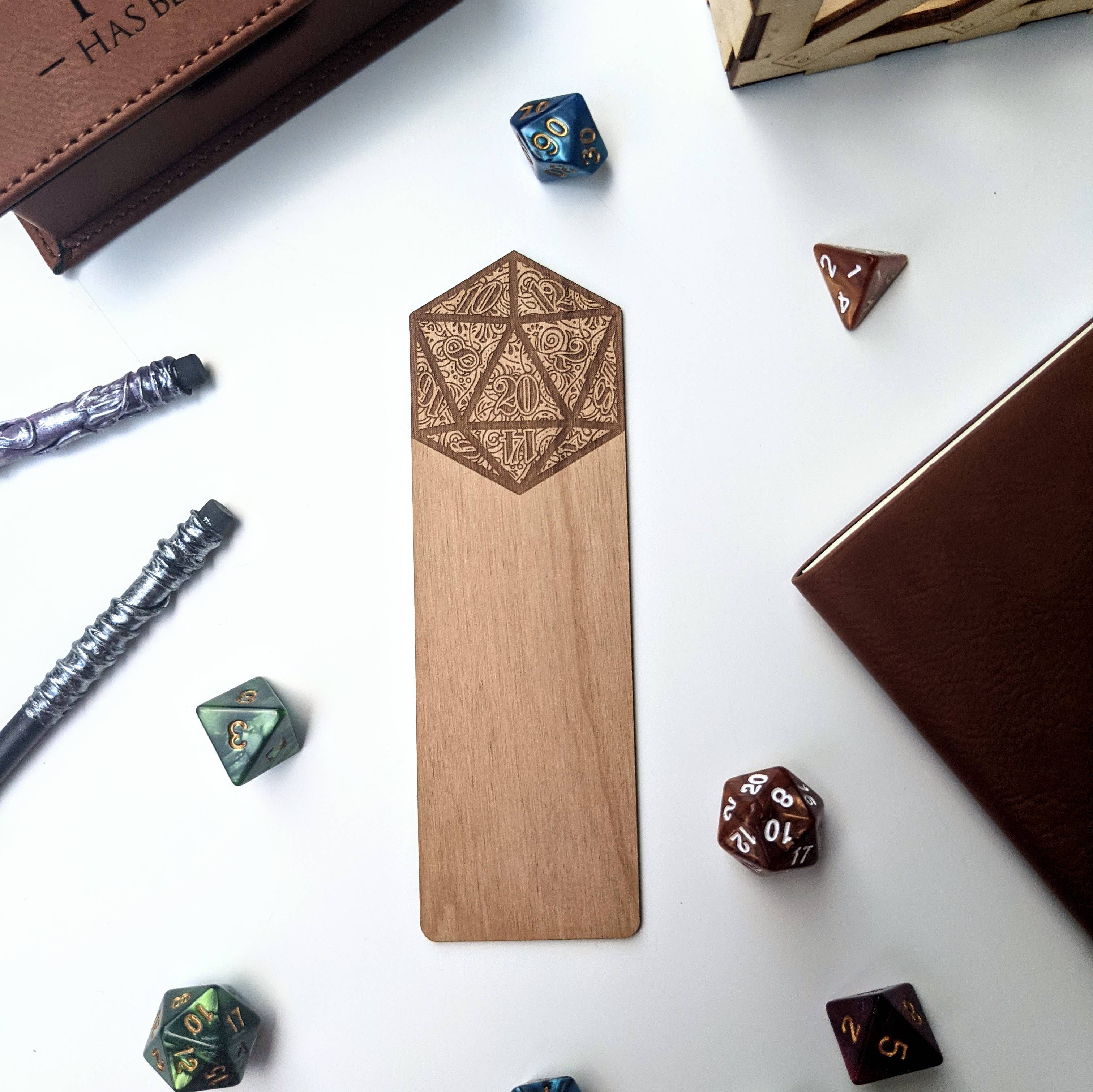 D20 - D&D Inspired Wooden Bookmark - Bards & Cards