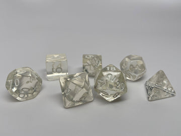 Clear Translucent Dice - 7 Piece Set - Bards & Cards