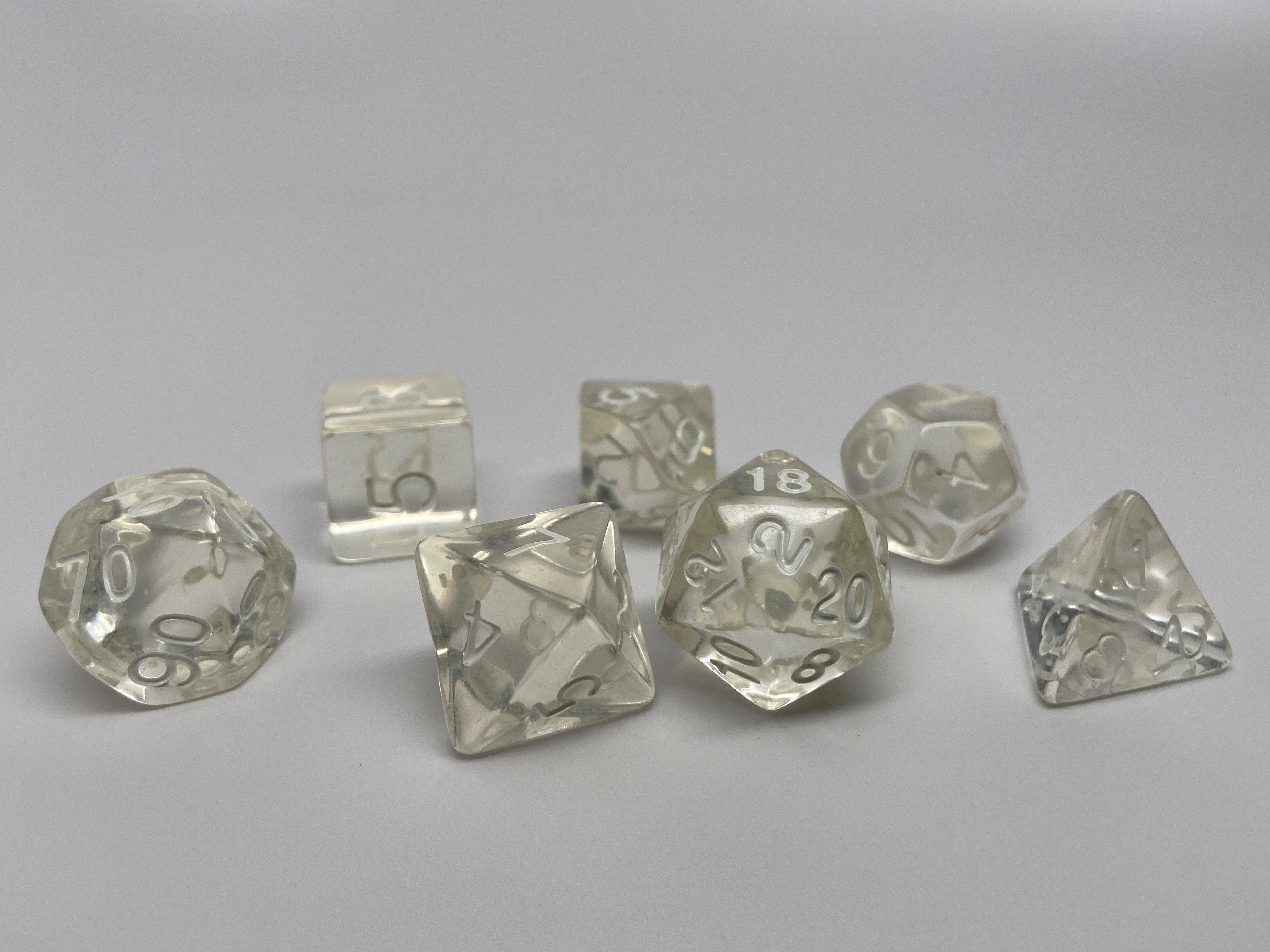 Clear Translucent Dice - 7 Piece Set - Bards & Cards