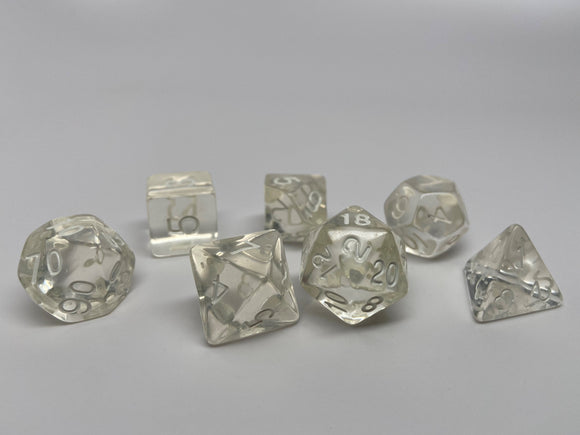 Clear Translucent Dice - 7 Piece Set - Bards & Cards