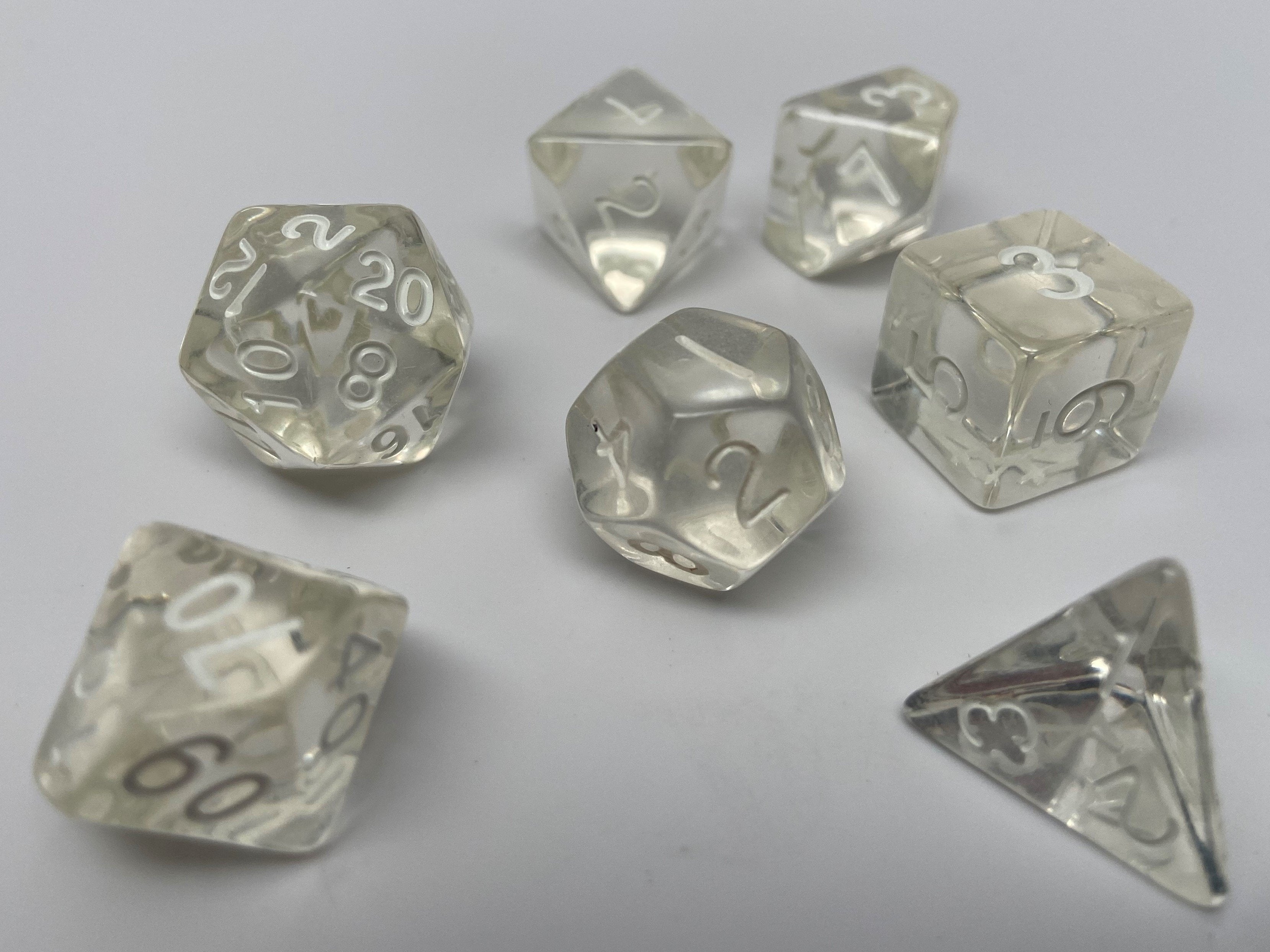 Clear Translucent Dice - 7 Piece Set - Bards & Cards