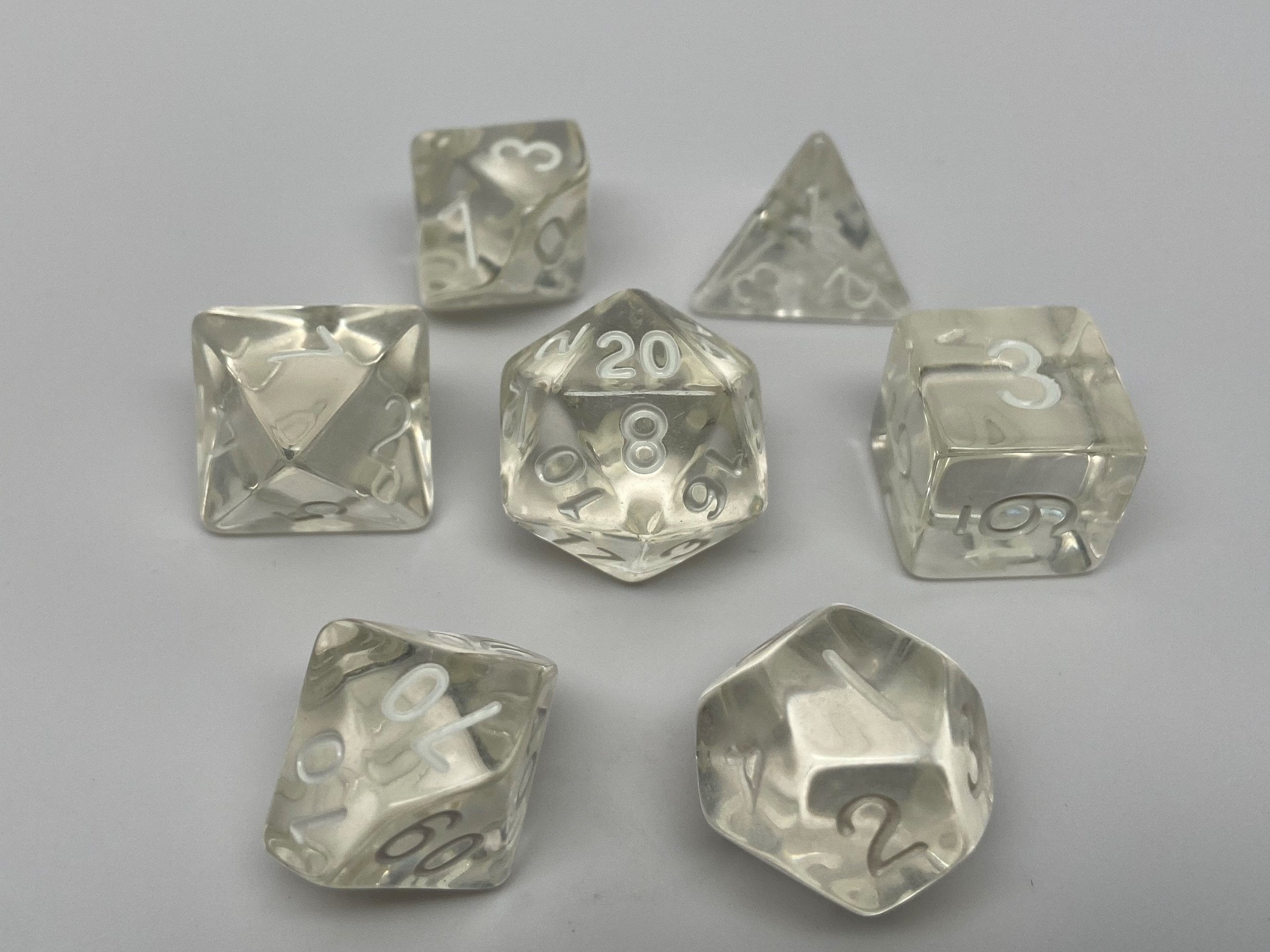 Clear Translucent Dice - 7 Piece Set - Bards & Cards