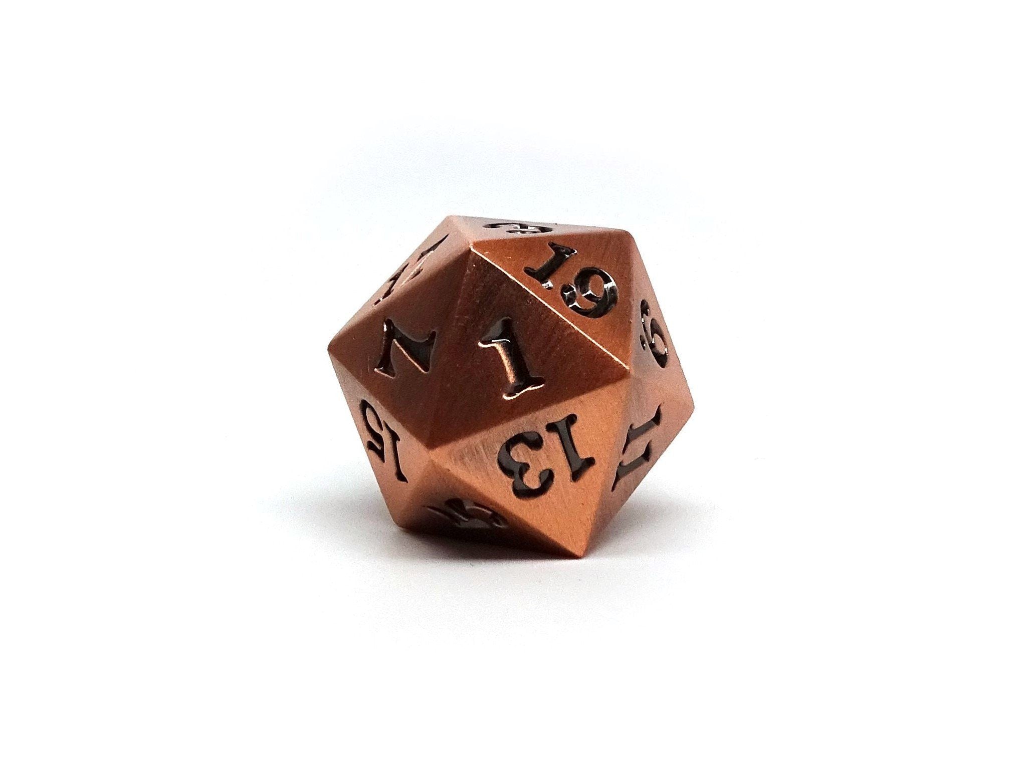 Legendary Copper D20 Dice - Metal Single 20 Sided Dice - Bards & Cards