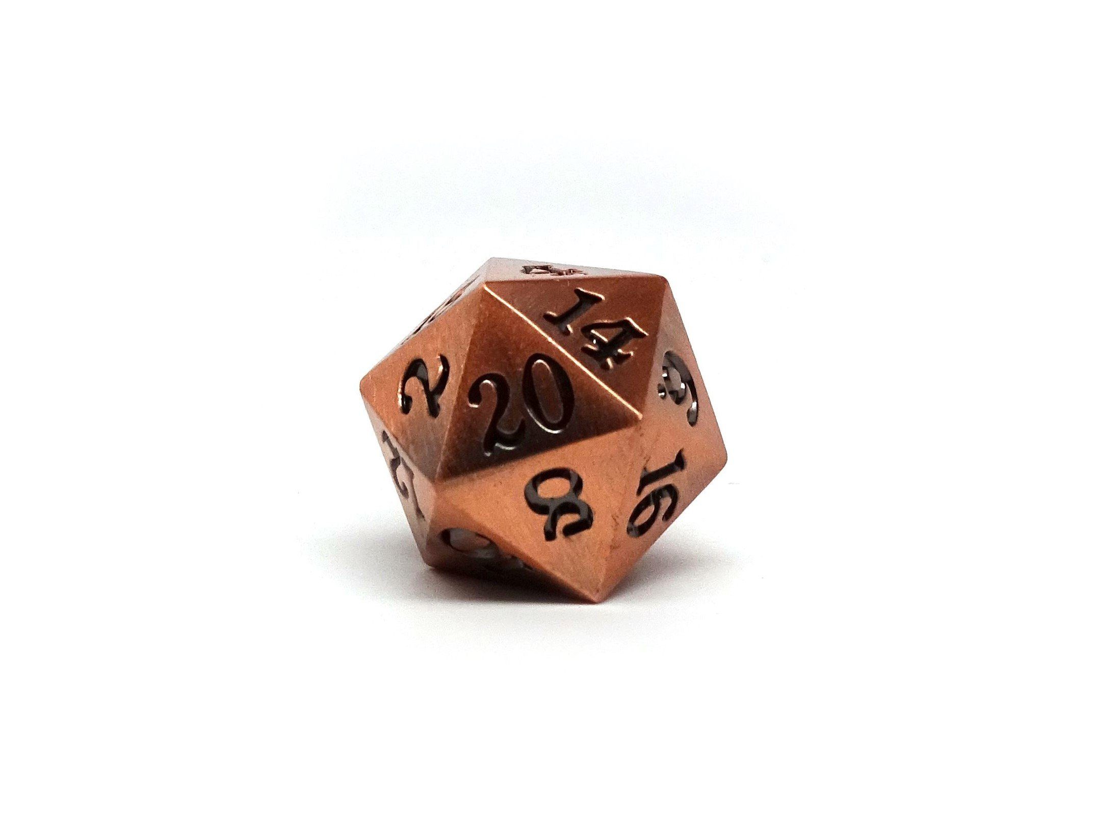 Legendary Copper D20 Dice - Metal Single 20 Sided Dice - Bards & Cards