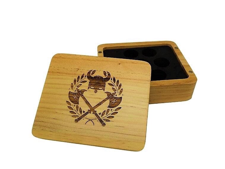 Battle Helmet Wooden Dice Case - Bards & Cards