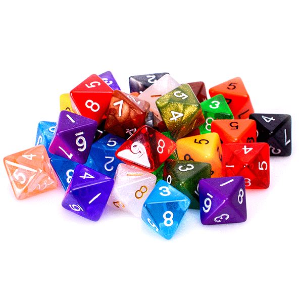 8 Sided Dice | 25 Count Assorted Multi Colored D8s - Bards & Cards