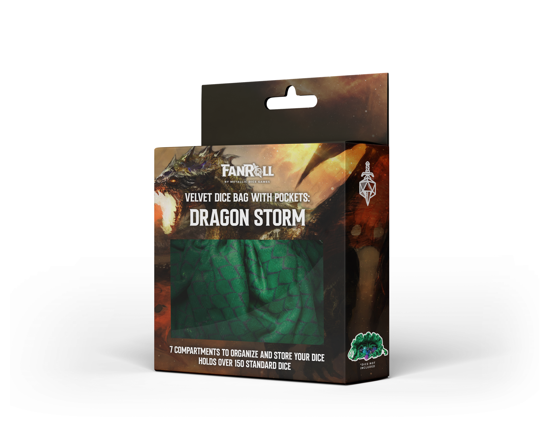 Dragon Storm Velvet Compartment Dice Bag Green Dragon Scales