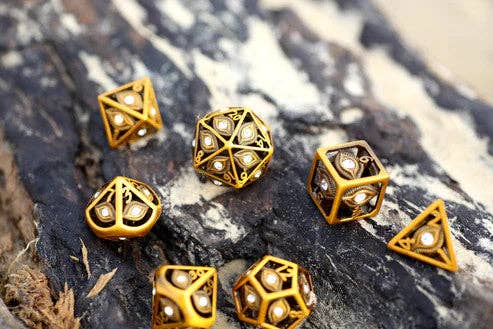 Dragon's Eye Hollow Metal Dice Set - White Gems - Bards & Cards