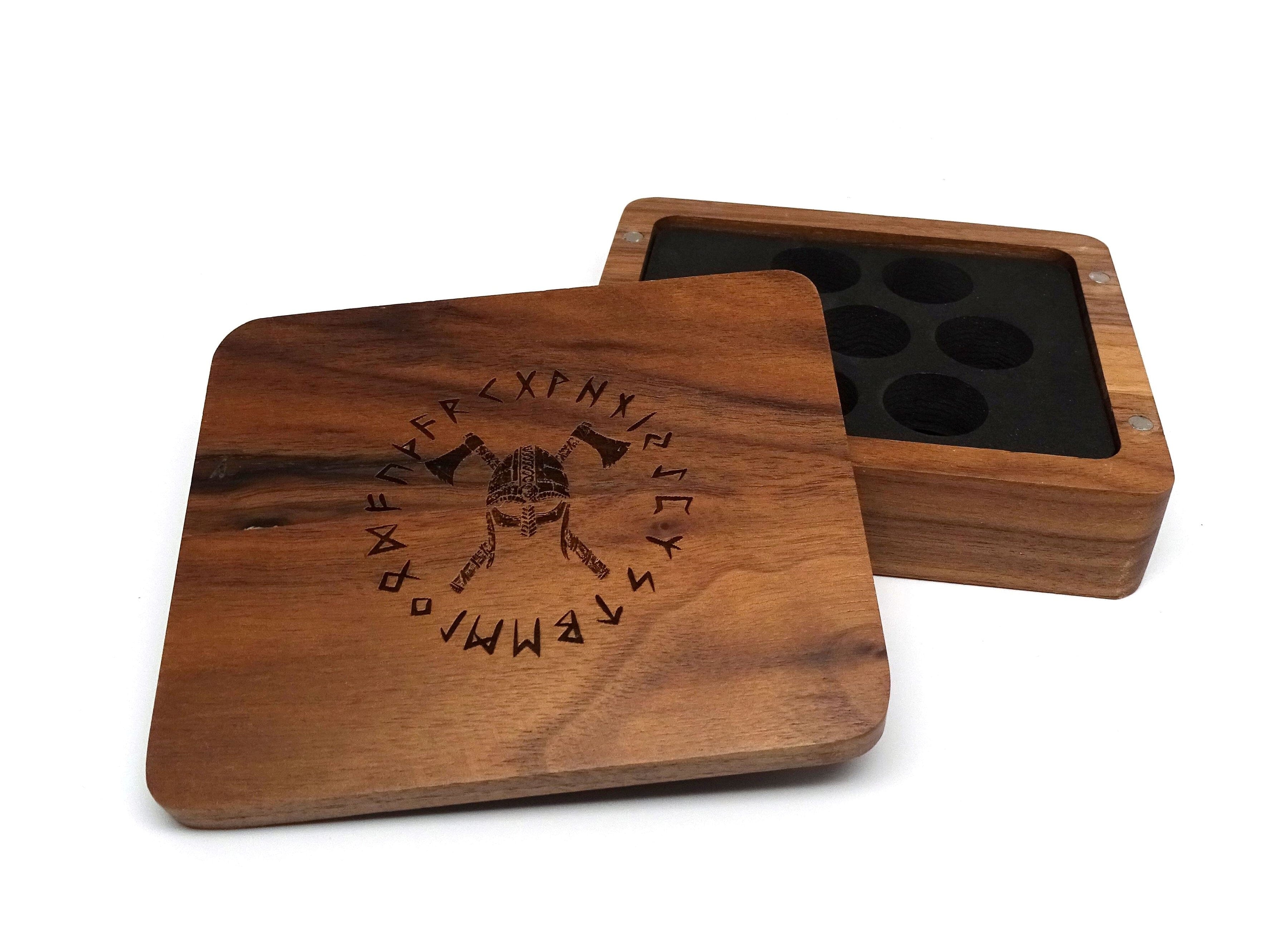 Runic Battle Helmet Wooden Dice Case - Bards & Cards