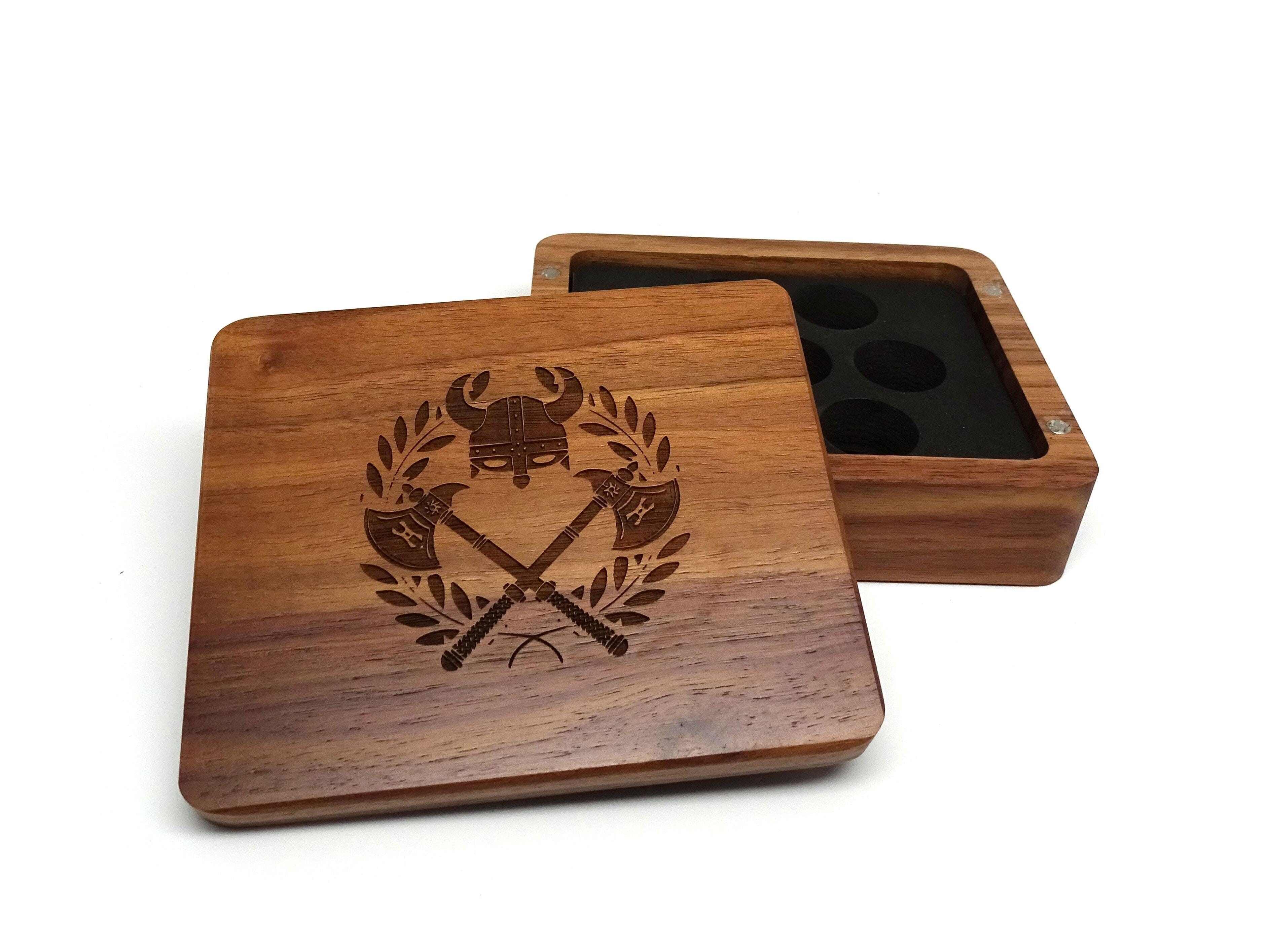 Battle Helmet Wooden Dice Case - Bards & Cards