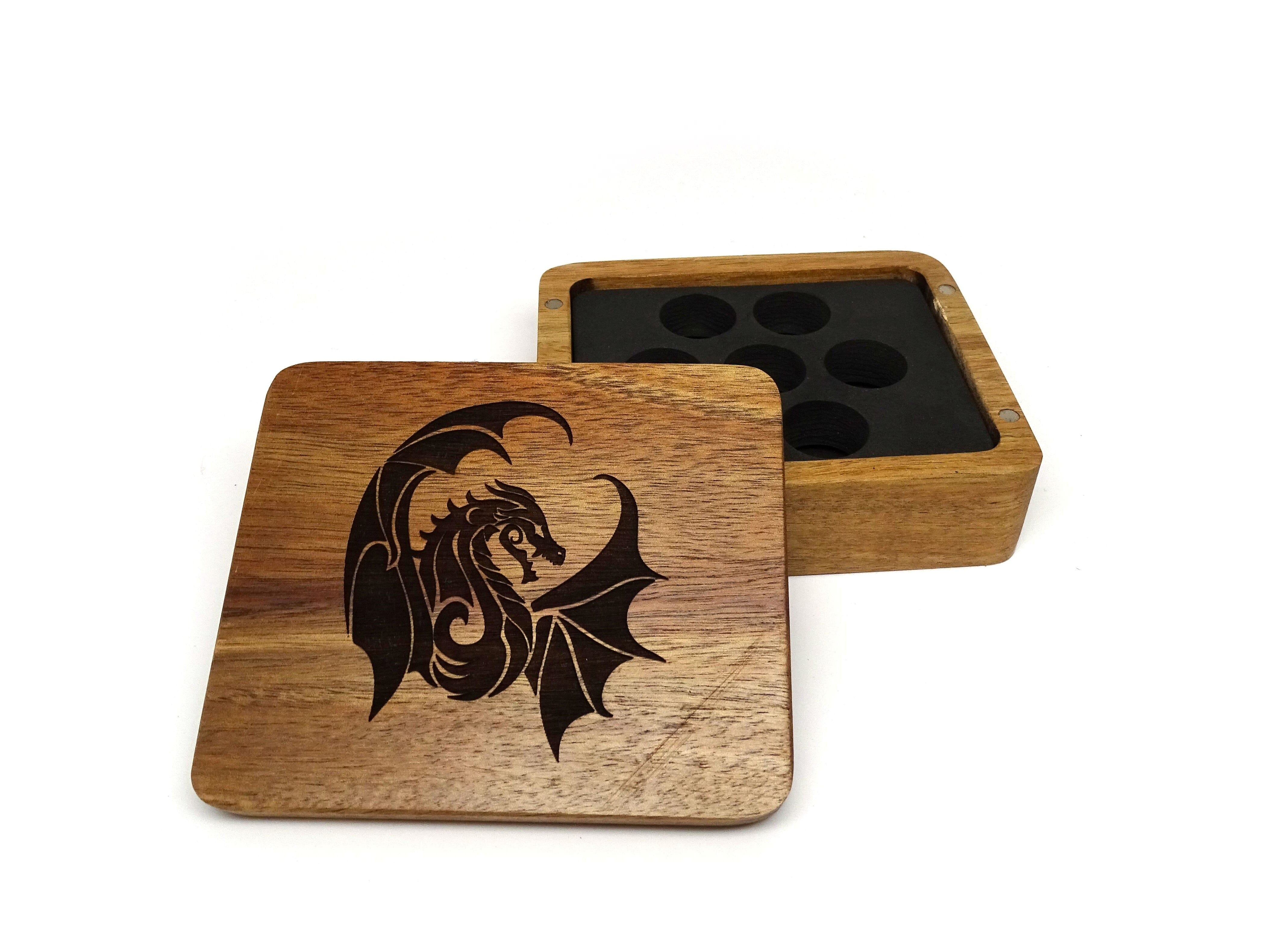 Winged Dragon Wooden Dice Case - Bards & Cards