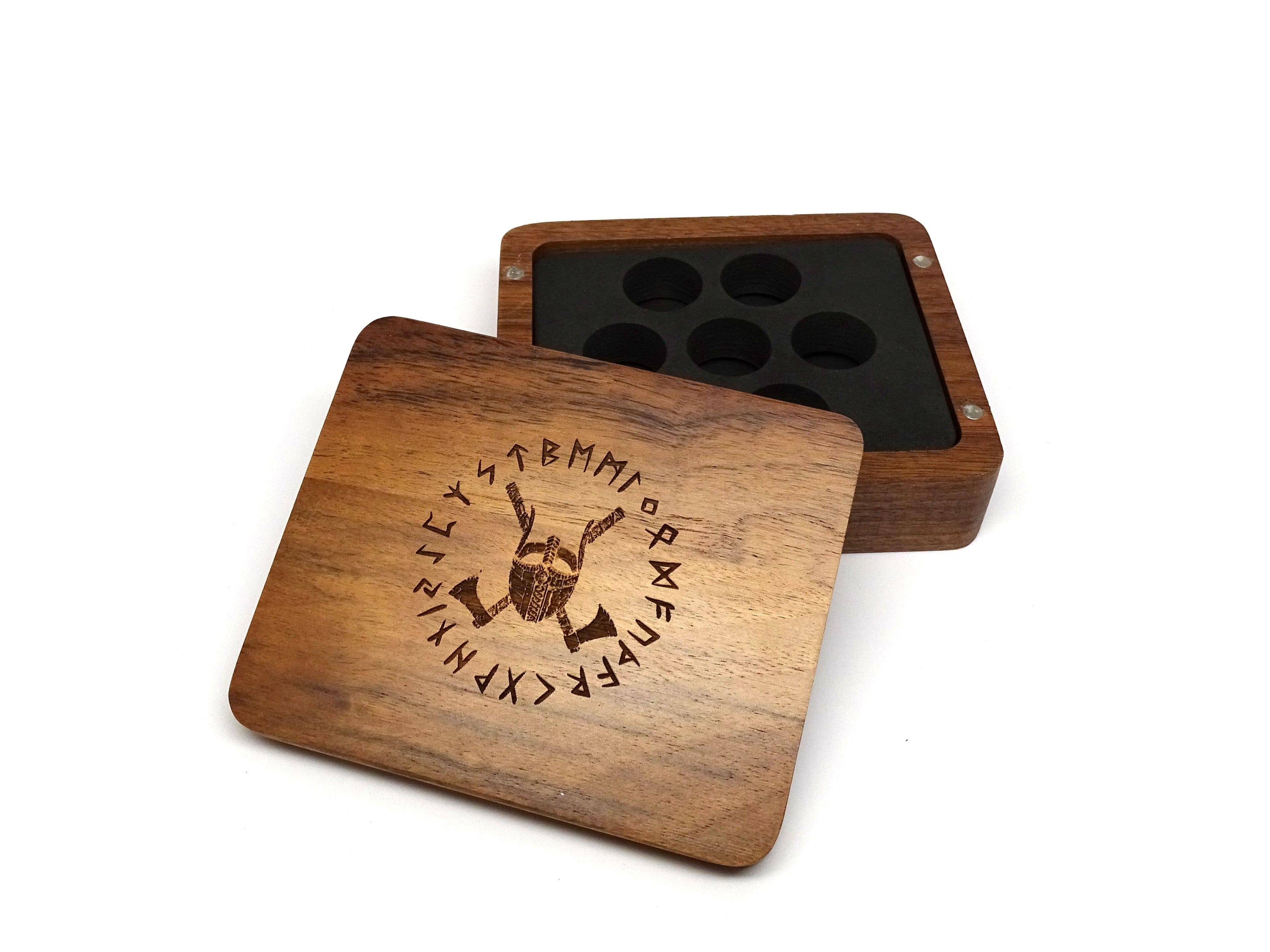 Runic Battle Helmet Wooden Dice Case - Bards & Cards