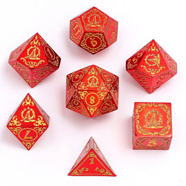 Wizard Solid Metal Polyhedral Dice Set - Red with Gold - Bards & Cards